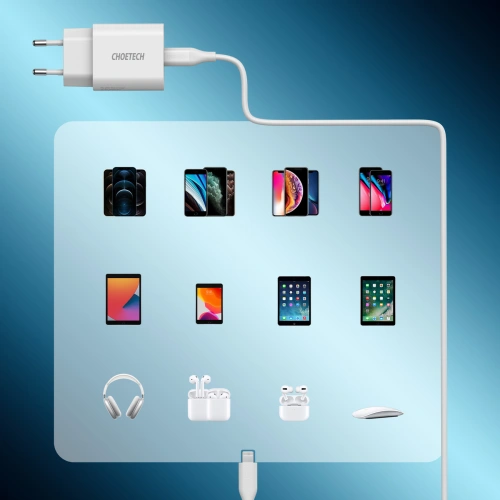 Ładowarka sieciowa Choetech Q5004-V2-EU-CLWH USB-C 20W PD 3A + kabel USB-C/Lightning MFI 1,2m biały