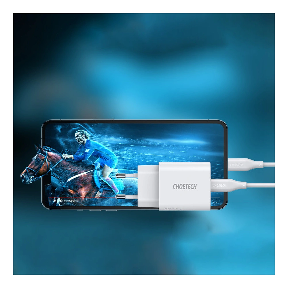 Wholesale Choetech Q5004-V2-EU-CLWH Wall Charger USB-C 20W PD 3A + USB-C/Lightning MFI Cable 1,2m white - CHT114 - {ean13} - Hurt