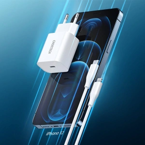 Hurtownia GSM - Încărcător de rețea Choetech Q5004-V2-EU-CLWH USB-C 20W PD 3A + cablu USB-C/Lightning MFI 1,2m alb - CHT114 - {ean13} - Hurt