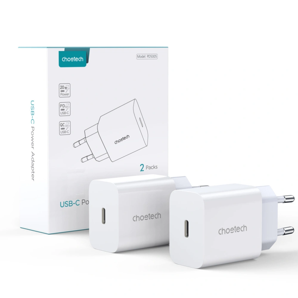 Hurtownia GSM - Ładowarka sieciowa Choetech PD5005-EU USB-C PD 20W 3A biały [2 PACK] - CHT115 - {ean13} - Hurt