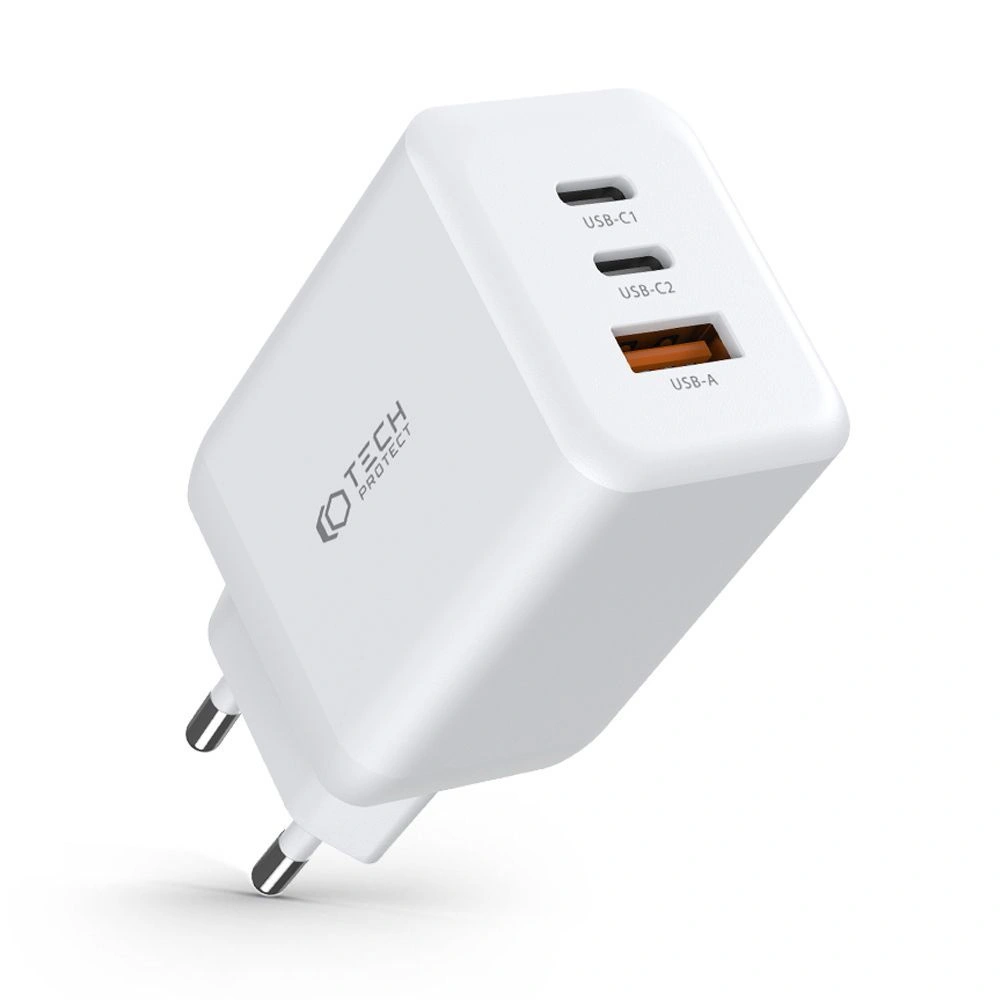 Hurtownia GSM - Încărcător de rețea Tech-Protect C65W Încărcător de rețea cu 3 porturi PD 65W QC 3.0 Alb - THP2052 - {ean13} - Hurt