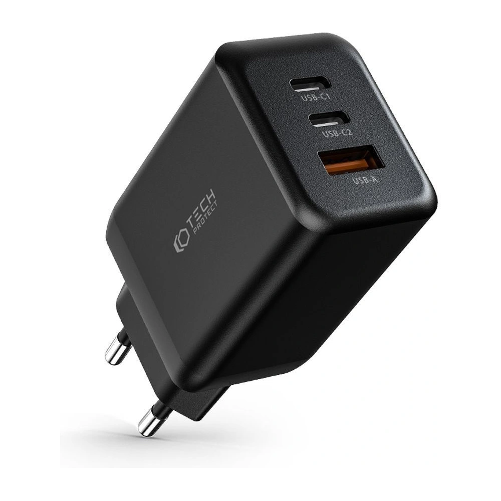 Hurtownia GSM - Încărcător de rețea Tech-Protect C65W Încărcător de rețea cu 3 porturi PD 65W QC 3.0 Negru - THP2053 - {ean13} - Hurt