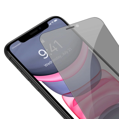 Szkło hartowane Baseus 0.4mm Privacy Apple iPhone 11/XR z filtrem przeciwpyłowym