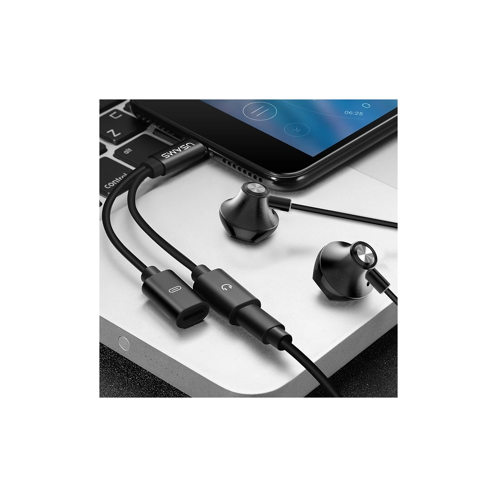 Hurtownia GSM - Adaptér USAMS US-SJ160 2w1 Lightning černý/black - USA981 - {ean13} - Hurt