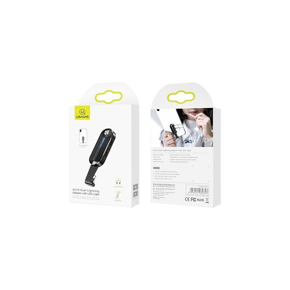 Hurtownia GSM - Adaptér USAMS Adapter AU10 US-SJ357 2w1 Lightning LED 2xlightning černý/black - USA982 - {ean13} - Hurt