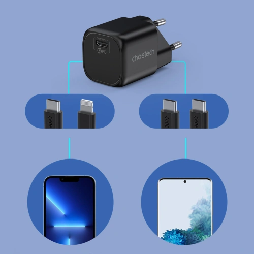 Ładowarka sieciowa Choetech PD5007 GaN USB-C PD 30W czarny