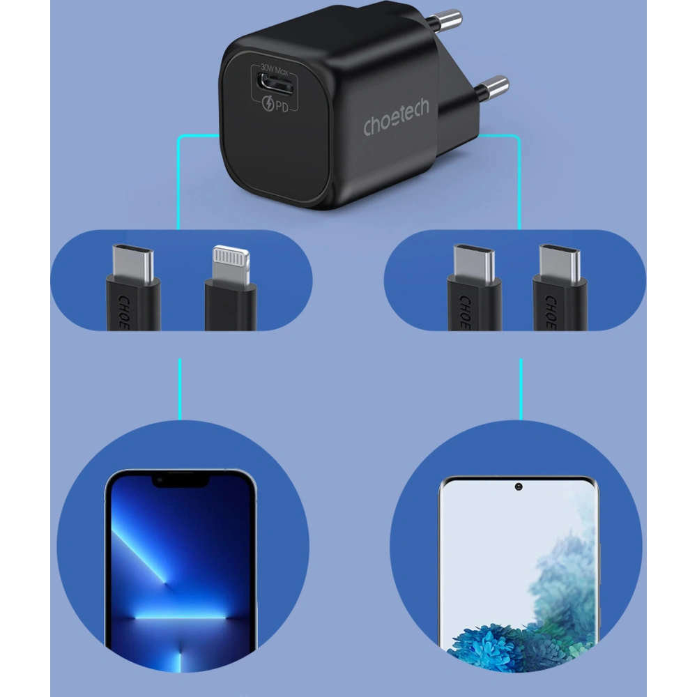 Hurtownia GSM - Încărcătorul de rețea Choetech PD5007 GaN USB-C PD 30W negru - CHT126 - {ean13} - Hurt