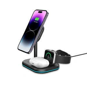 Hurtownia GSM - Vezeték nélküli töltő Tech-Protect QI15W-A27 3in1 Magnetic MagSafe vezeték nélküli töltő fekete - THP2054 - {ean13} - Hurt
