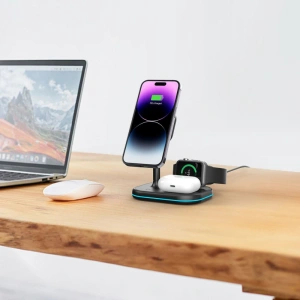 Hurtownia GSM - Vezeték nélküli töltő Tech-Protect QI15W-A27 3in1 Magnetic MagSafe vezeték nélküli töltő fekete - THP2054 - {ean13} - Hurt
