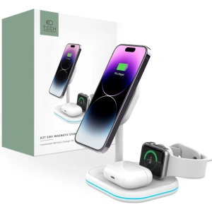 Hurtownia GSM - Ładowarka bezprzewodowa Tech-Protect QI15W-A27 3in1 Magnetic MagSafe Wireless Charger White - THP2055 - {ean13} - Hurt