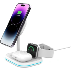 Hurtownia GSM - Ładowarka bezprzewodowa Tech-Protect QI15W-A27 3in1 Magnetic MagSafe Wireless Charger White - THP2055 - {ean13} - Hurt