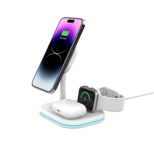 Ładowarka bezprzewodowa Tech-Protect QI15W-A27 3in1 Magnetic MagSafe Wireless Charger White