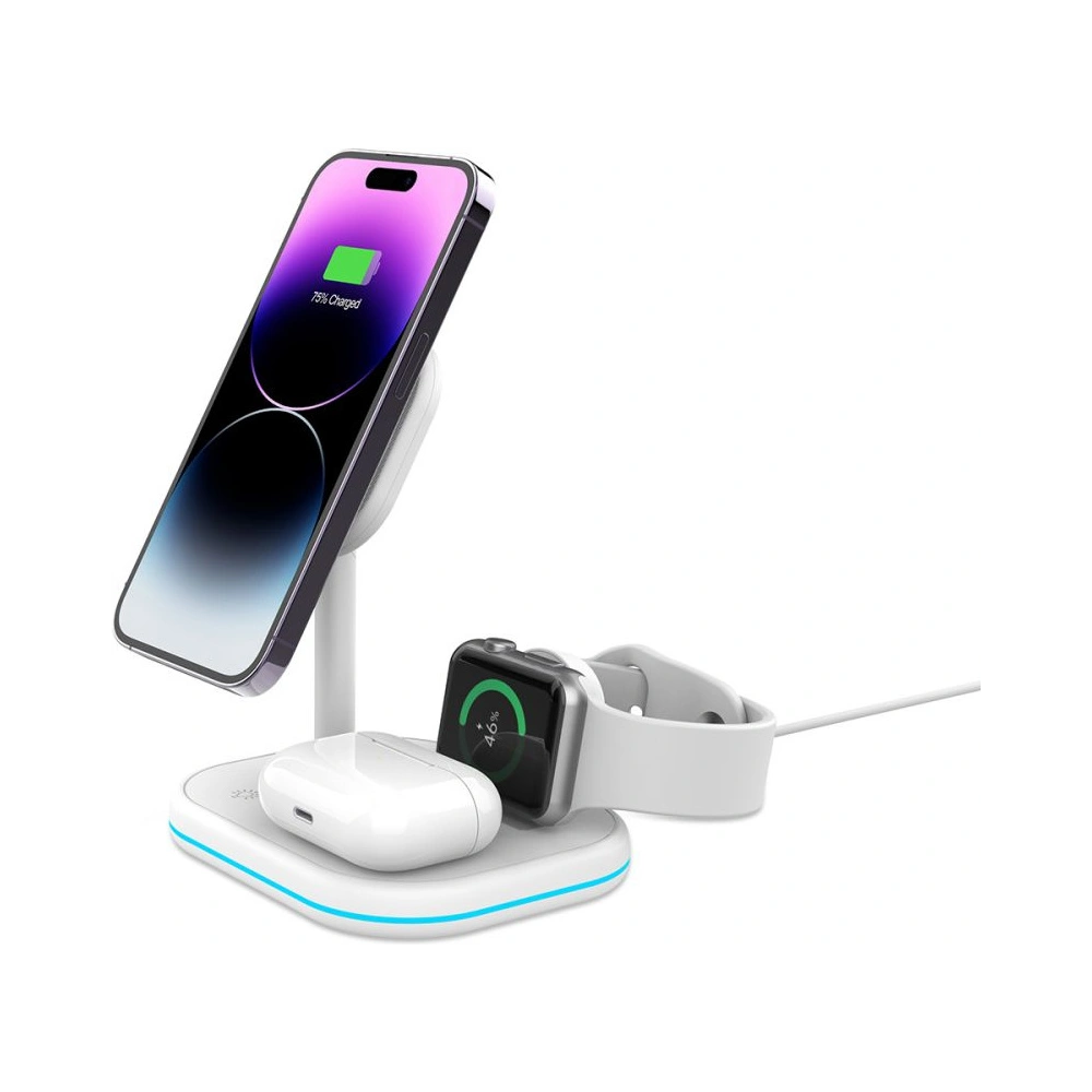 Hurtownia GSM - Vezeték nélküli töltő Tech-Protect QI15W-A27 3in1 Magnetic MagSafe Vezeték nélküli töltő Fehér - THP2055 - {ean13} - Hurt