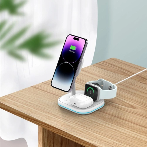 Ładowarka bezprzewodowa Tech-Protect QI15W-A27 3in1 Magnetic MagSafe Wireless Charger White