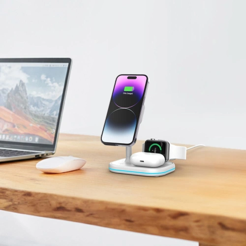 Ładowarka bezprzewodowa Tech-Protect QI15W-A27 3in1 Magnetic MagSafe Wireless Charger White