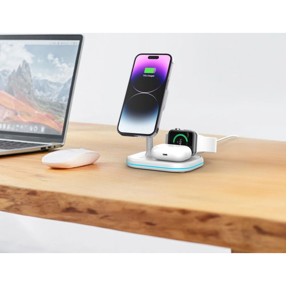 Hurtownia GSM - Vezeték nélküli töltő Tech-Protect QI15W-A27 3in1 Magnetic MagSafe Vezeték nélküli töltő Fehér - THP2055 - {ean13} - Hurt
