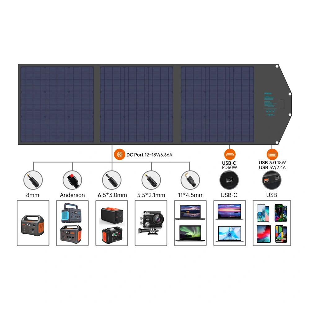 Hurtownia GSM - Solární nabíječka Choetech SC008 skládací 120W DC, USB C, 2xUSB-A černá - CHT141 - {ean13} - Hurt