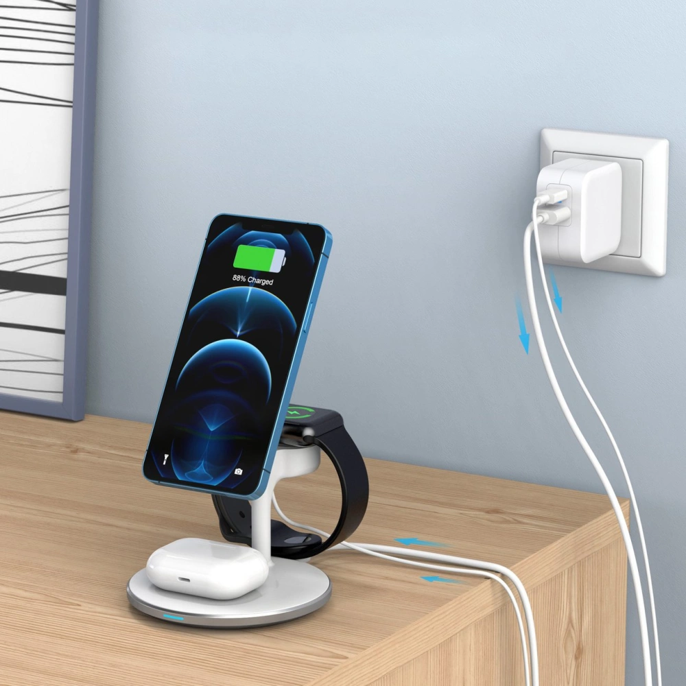 Hurtownia GSM - Bezdrátová magnetická nabíječka Choetech T586-F MagSafe 3w1 pro iPhone/AirPods/Apple Watch bílá - CHT146 - {ean13} - Hurt