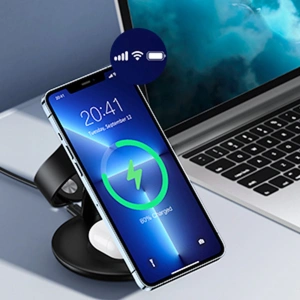 Hurtownia GSM - Vezeték nélküli töltőállomás Choetech T587-F 3w1 iPhone 12/13/14, AirPods Pro, Apple Watch fekete - CHT150 - {ean13} - Hurt