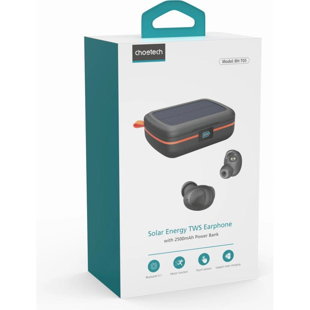 Hurtownia GSM - Sluchátka TWS Choetech BH-T05 voděodolné s solárním panelem a powerbankou 2500mAh černé - CHT153 - {ean13} - Hurt