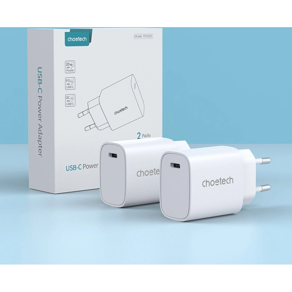 Wholesale Choetech Q5004 Wall Charger 20W PD white [2 PACK] - CHT154 - {ean13} - Hurt