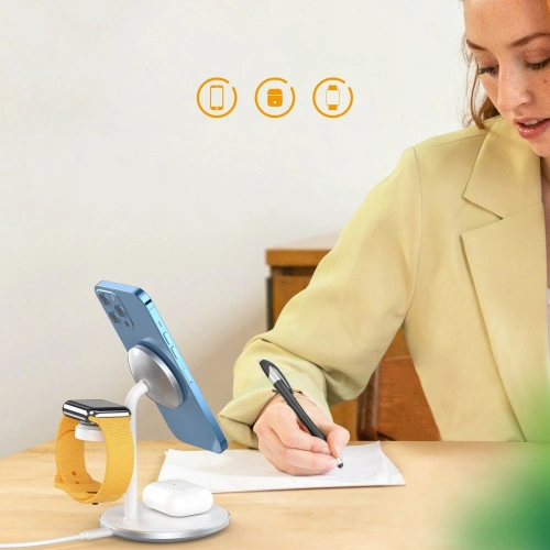 Bezprzewodowa stacja ładująca Choetech T585-F 3w1 iPhone 12/13, AirPods Pro, Apple Watch biały