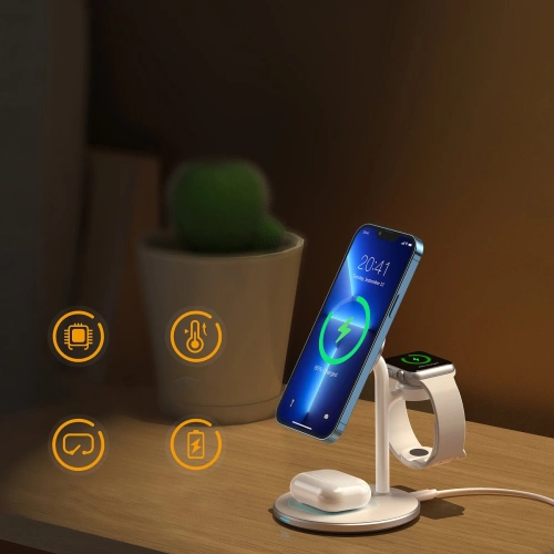 Bezprzewodowa stacja ładująca Choetech T585-F 3w1 iPhone 12/13, AirPods Pro, Apple Watch biały