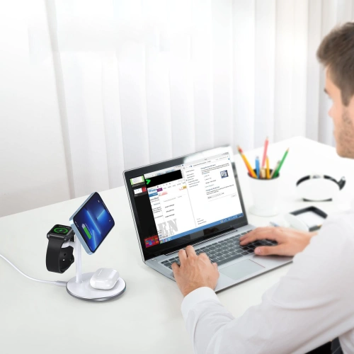 Bezprzewodowa stacja ładująca Choetech T585-F 3w1 iPhone 12/13, AirPods Pro, Apple Watch biały