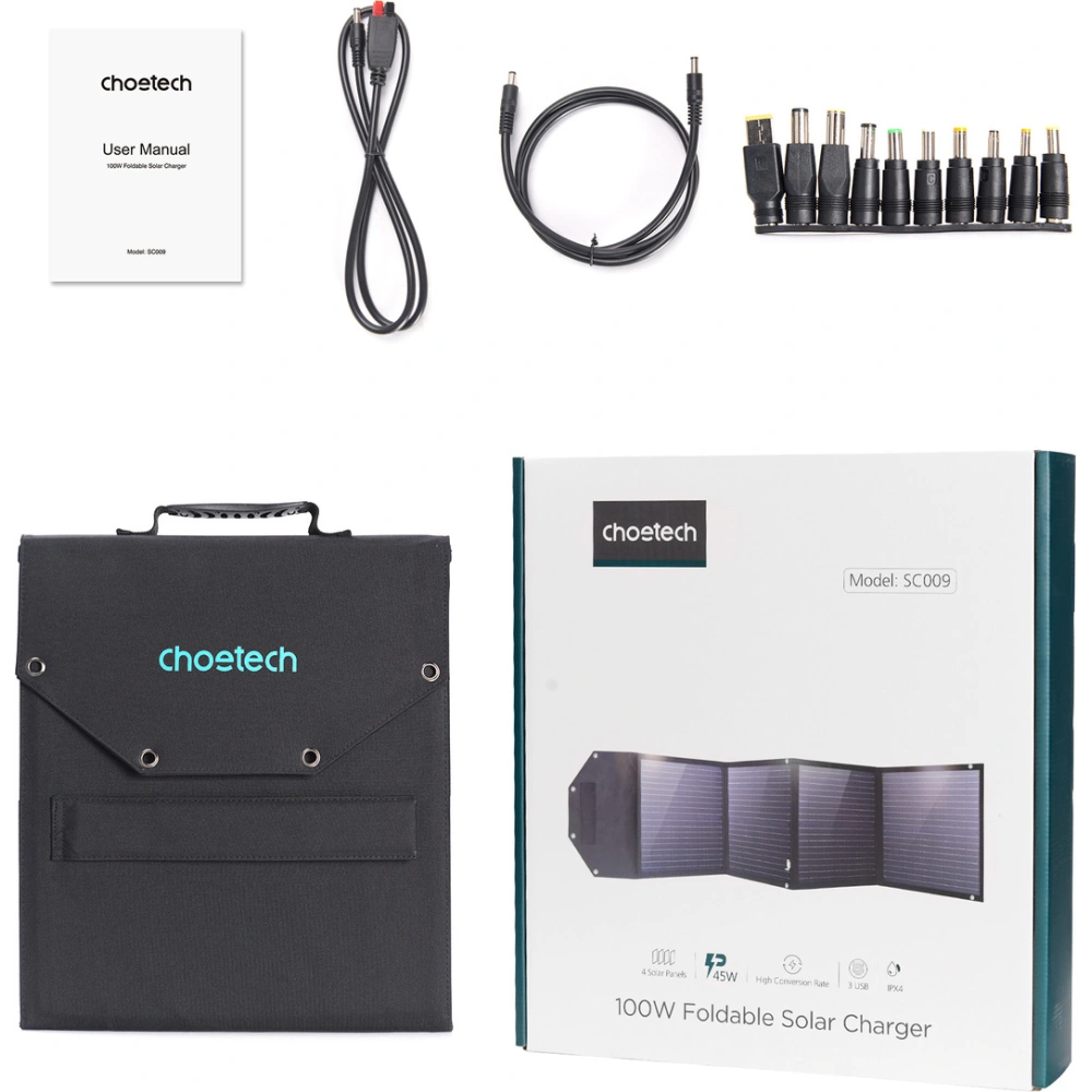 Hurtownia GSM - Solar-Ladegerät Choetech SC009-V2 100W faltbar USB-C, 2xUSB-A PD QC schwarz - CHT159 - {ean13} - Hurt