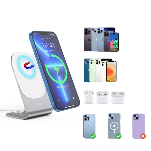 Ładowarka bezprzewodowa Choetech H046+T518-F 15W Qi MagSafe biała