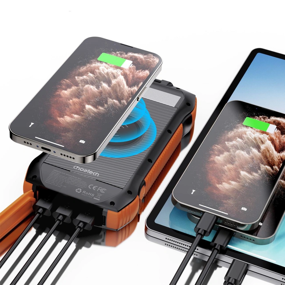 Hurtownia GSM - Solární powerbanka s bezdrátovým nabíjením Choetech B657 20000mAh PD 20W/QC 18W/Qi 10W oranžová - CHT166 - {ean13} - Hurt