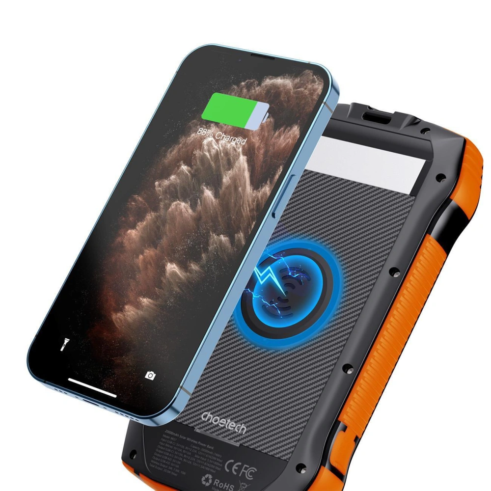 Hurtownia GSM - Solární powerbanka s bezdrátovým nabíjením Choetech B657 20000mAh PD 20W/QC 18W/Qi 10W oranžová - CHT166 - {ean13} - Hurt