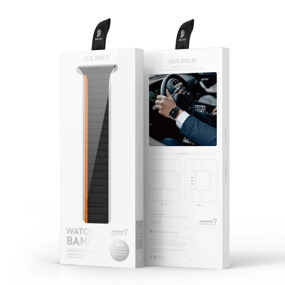 Hurtownia GSM - Dux Ducis Strap (LD Version) mágneses szíj Apple Watch 4/5/6/7/SE/8/9/Ultra 44/45/49mm fekete-narancs - DDS1730 - {ean13} - Hurt