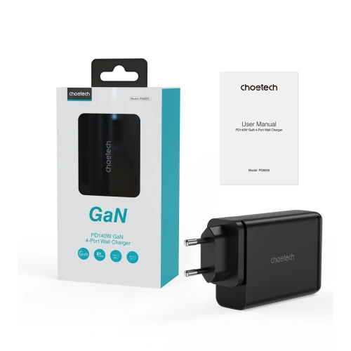 Ładowarka sieciowa Choetech PD6005 GaN 140W 2xUSB C, 2xUSB-A czarna