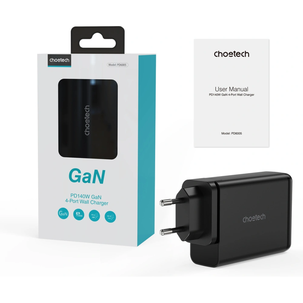 Hurtownia GSM - Nabíječka Choetech PD6005 GaN 140W 2xUSB C, 2xUSB-A černá - CHT172 - {ean13} - Hurt