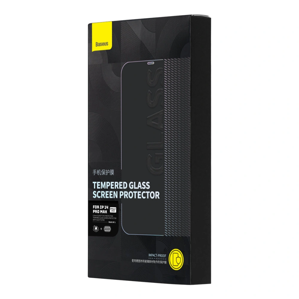 Hurtownia GSM - Szkło hartowane Baseus Anti Blue Light 0.3mm Glass Apple iPhone 14 Pro Max z filtrem przeciwpyłowym + ramka montażowa - BSU4365 - {ean13} - Hurt