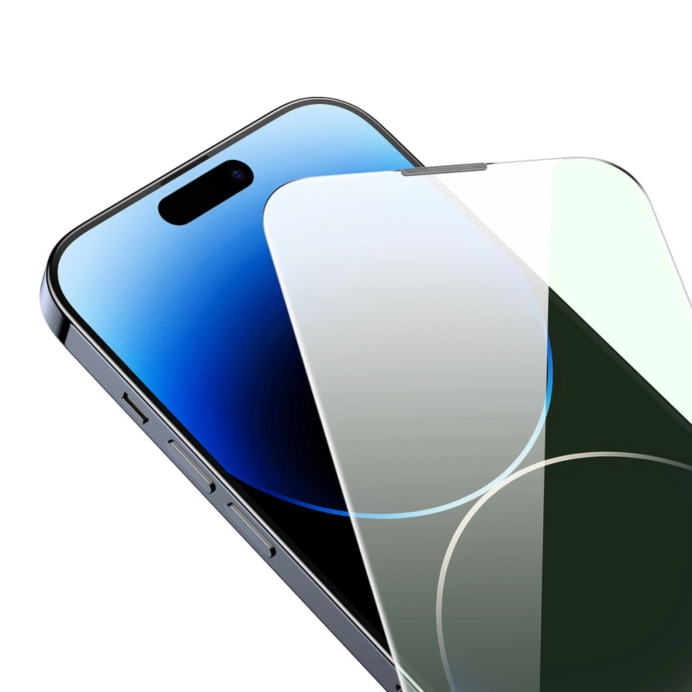 Wholesale Baseus Anti Blue Light 0.3mm Glass Apple iPhone 14 Pro Max with dust filter + mounting frame - BSU4365 - {ean13} - Hurt