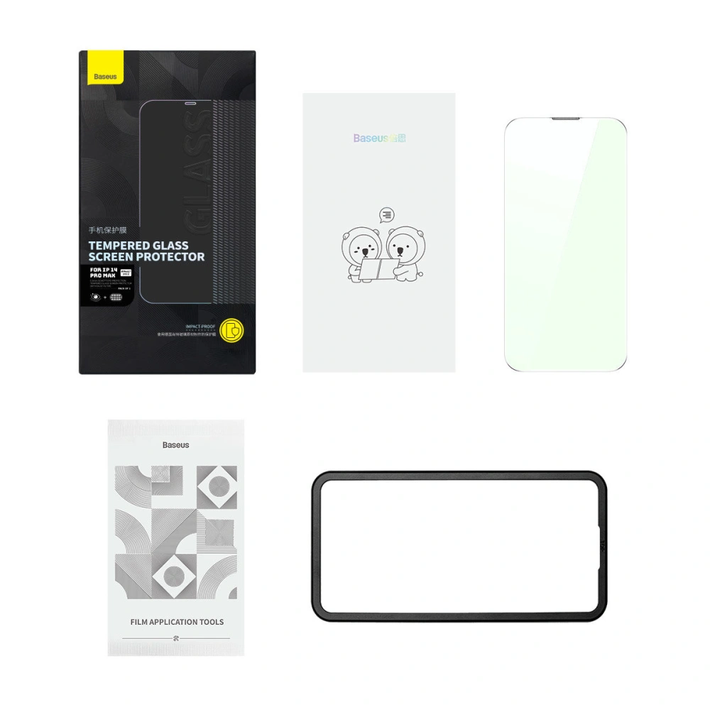 Wholesale Baseus Anti Blue Light 0.3mm Glass Apple iPhone 14 Pro Max with dust filter + mounting frame - BSU4365 - {ean13} - Hurt