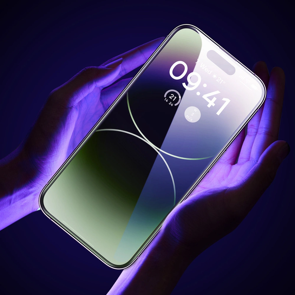 Hurtownia GSM - Sticlă securizată Baseus Anti Blue Light 0.3mm Glass Apple iPhone 14 Pro Max cu filtru antipraf + ramă de montaj - BSU4365 - {ean13} - Hurt