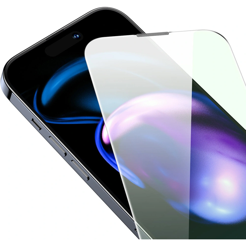 Hurtownia GSM - Edzett üveg Baseus Anti Blue Light 0.3mm Glass Apple iPhone 14 Pro porvédő szűrővel + szerelőkeret - BSU4366 - {ean13} - Hurt