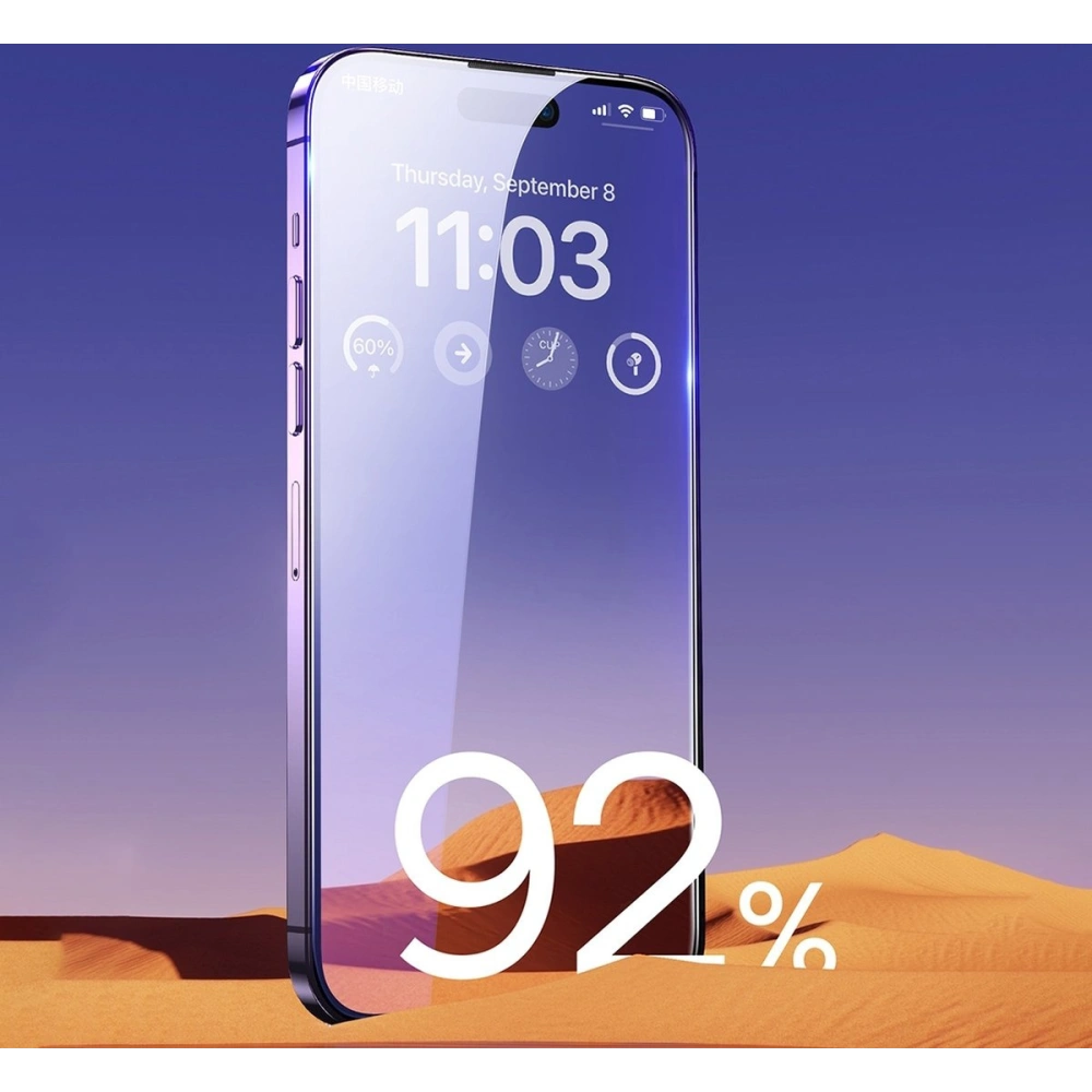 Hurtownia GSM - Edzett üveg Baseus Anti Blue Light 0.3mm Glass Apple iPhone 14 Pro porvédő szűrővel + szerelőkeret - BSU4366 - {ean13} - Hurt