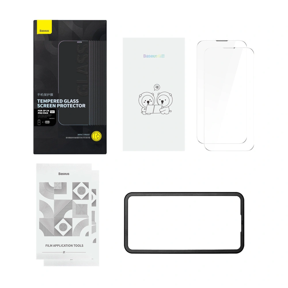 Wholesale Baseus 0.3mm Glass Apple iPhone 14 Pro Max with dust filter + mounting frame - BSU4367 - {ean13} - Hurt