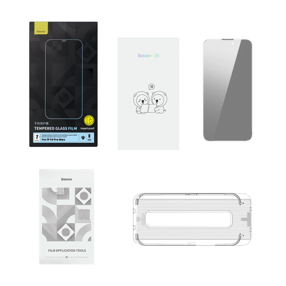 Hurtownia GSM - Gehärtetes Glas Baseus Privacy 0.4mm Glas Apple iPhone 14 Pro Max + Montage-Rahmen - BSU4372 - {ean13} - Hurt