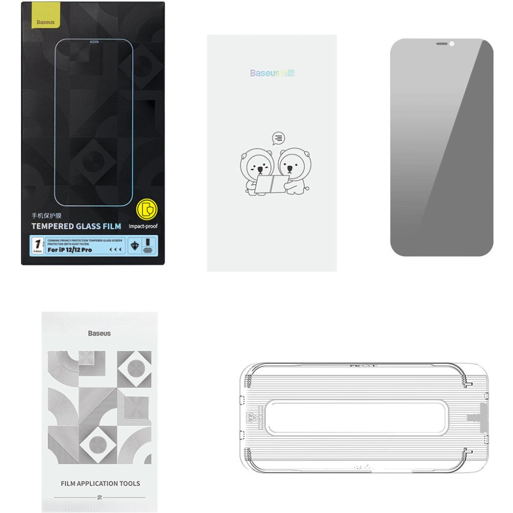 Hurtownia GSM - Szkło hartowane Baseus Privacy 0.3mm Glass Apple iPhone 12/12 Pro + ramka montażowa - BSU4373 - {ean13} - Hurt