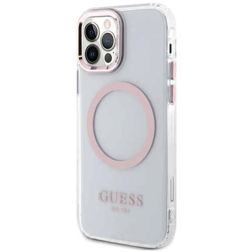 Etui Guess GUHMP12MHTRMP Apple iPhone 12/12 Pro różowy/pink hard case Metal Outline Magsafe