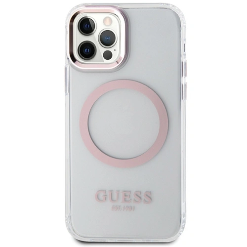 Etui Guess GUHMP12MHTRMP Apple iPhone 12/12 Pro różowy/pink hard case Metal Outline Magsafe