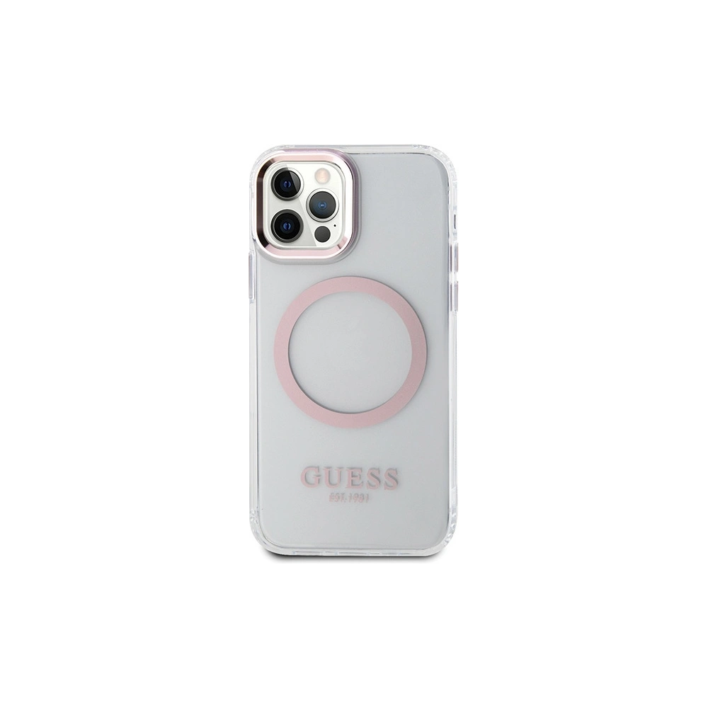 Wholesale Guess GUHMP12MHTRMP Apple iPhone 12/12 Pro pink hard case Metal Outline Magsafe - GUE2626 - {ean13} - Hurt