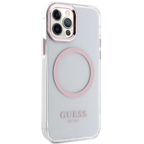 Etui Guess GUHMP12MHTRMP Apple iPhone 12/12 Pro różowy/pink hard case Metal Outline Magsafe