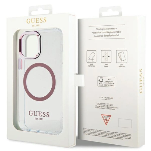 Etui Guess GUHMP12MHTRMP Apple iPhone 12/12 Pro różowy/pink hard case Metal Outline Magsafe