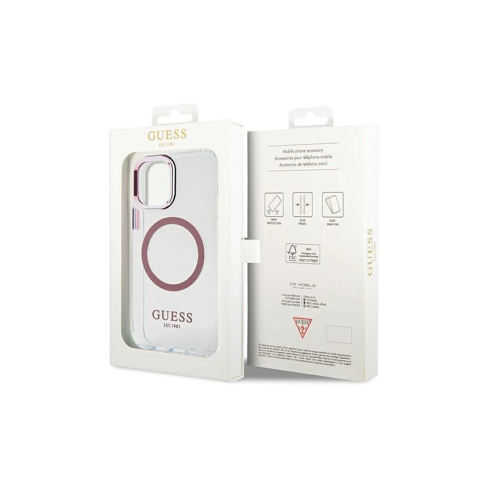 Wholesale Guess GUHMP12MHTRMP Apple iPhone 12/12 Pro pink hard case Metal Outline Magsafe - GUE2626 - {ean13} - Hurt
